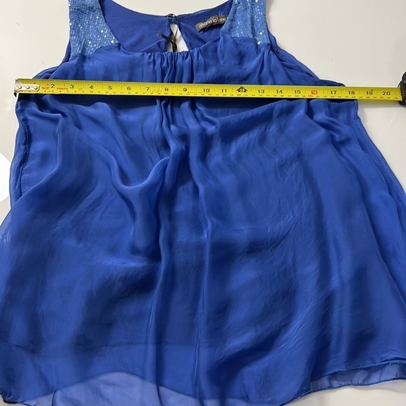 MARIE LA LUNE Blue Silk Blend Top with Sequins on Shoulder NWT - Picture 8 of 13